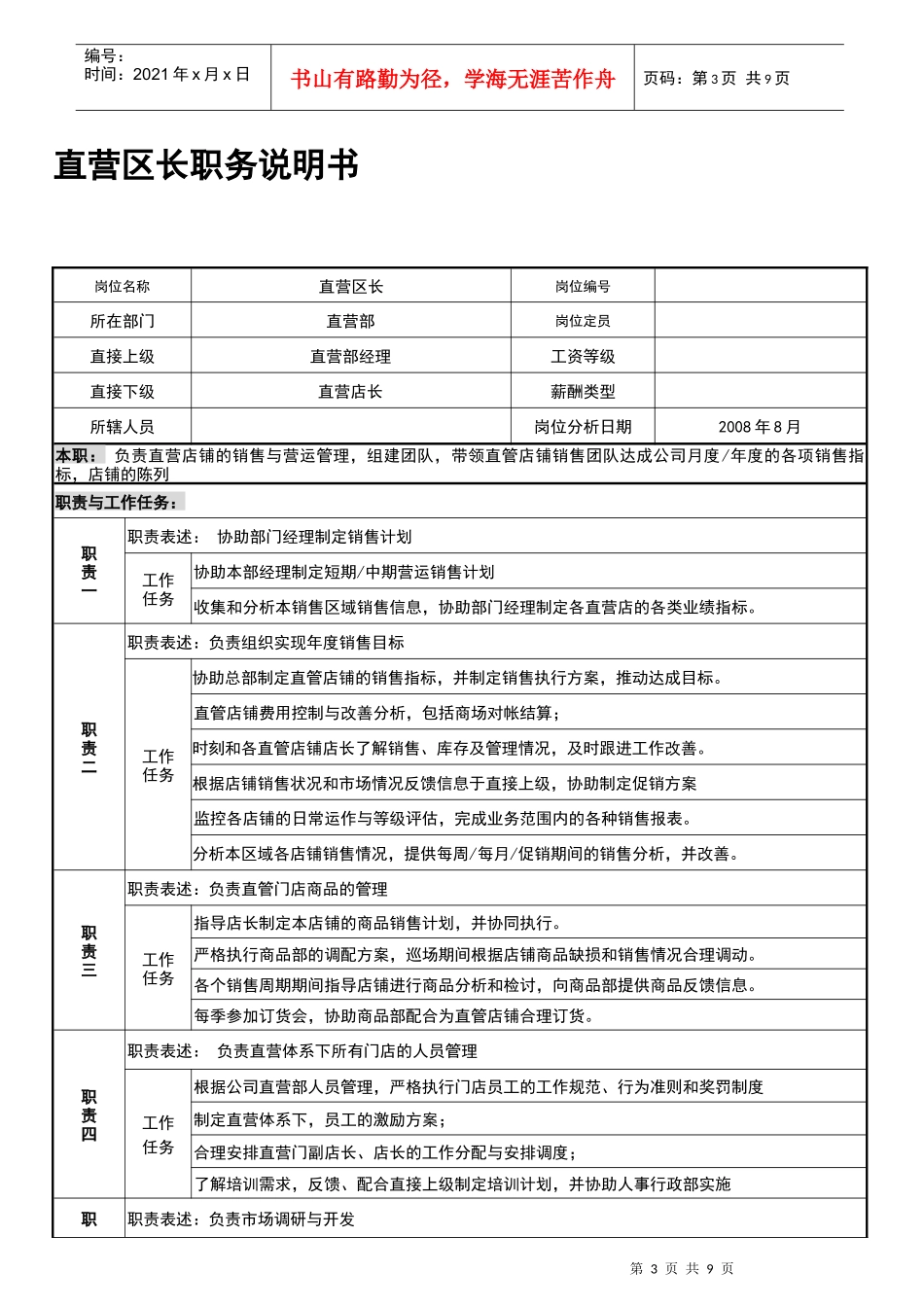 人力资源-2022CY直营部职务说明书_第3页