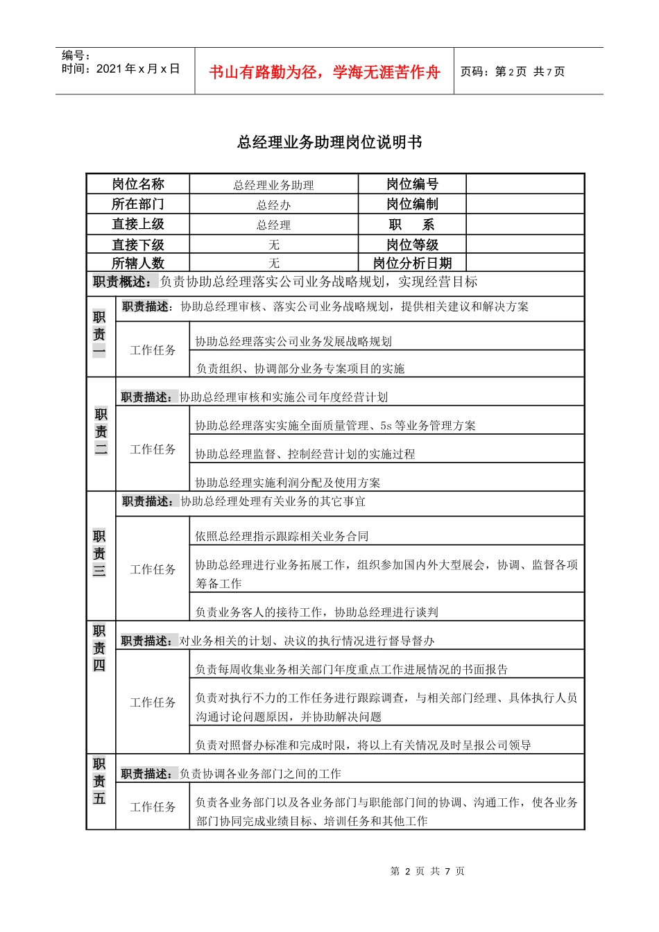 保险行业-总经理助理岗位职责说明书_第2页