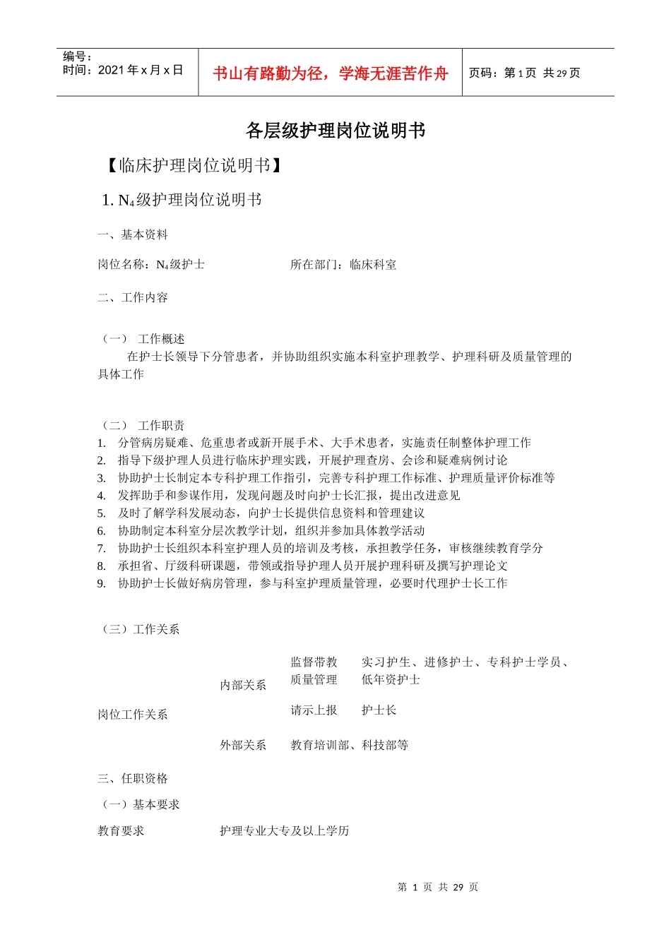 各层级护理岗位说明书_第1页