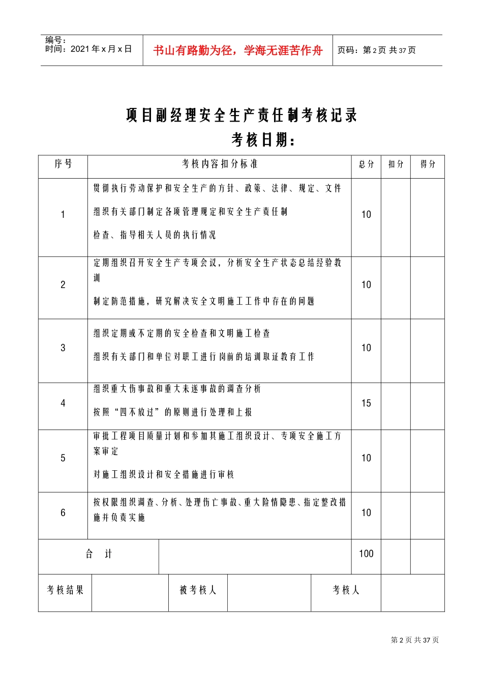 各种安全生产责任制考核记录(DOC38页)_第2页