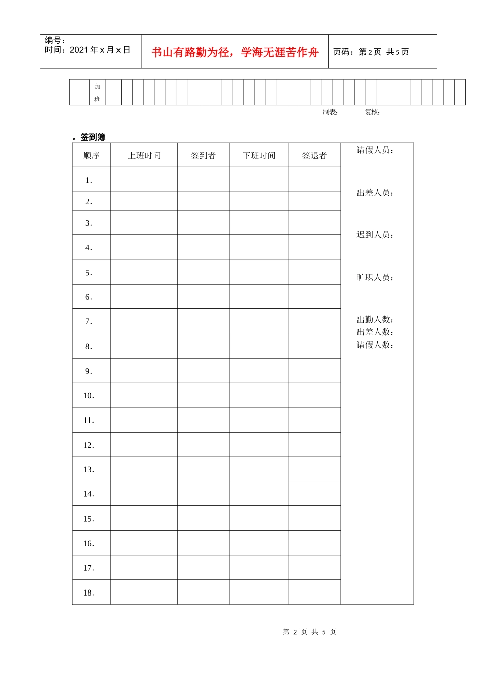 员工考勤套表（每日记录，日报表，签到表年度统计表）_第2页