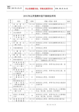 人力资源-2022XXXX年公开竞聘中层干部岗位序列