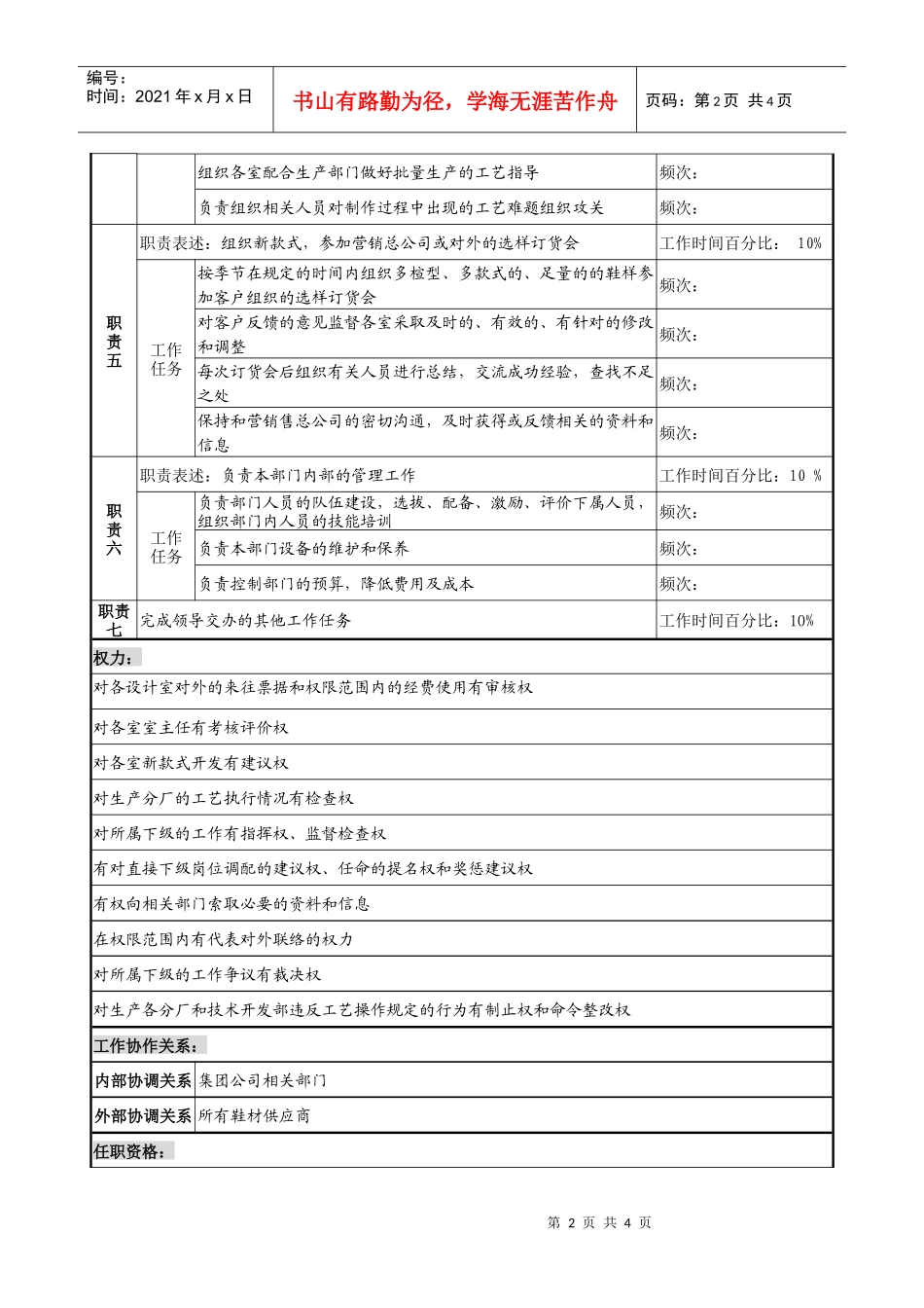制鞋企业技术开发部经理岗位说明书_第2页