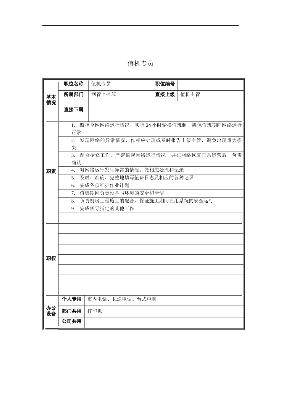 值机专员岗位说明书_第1页