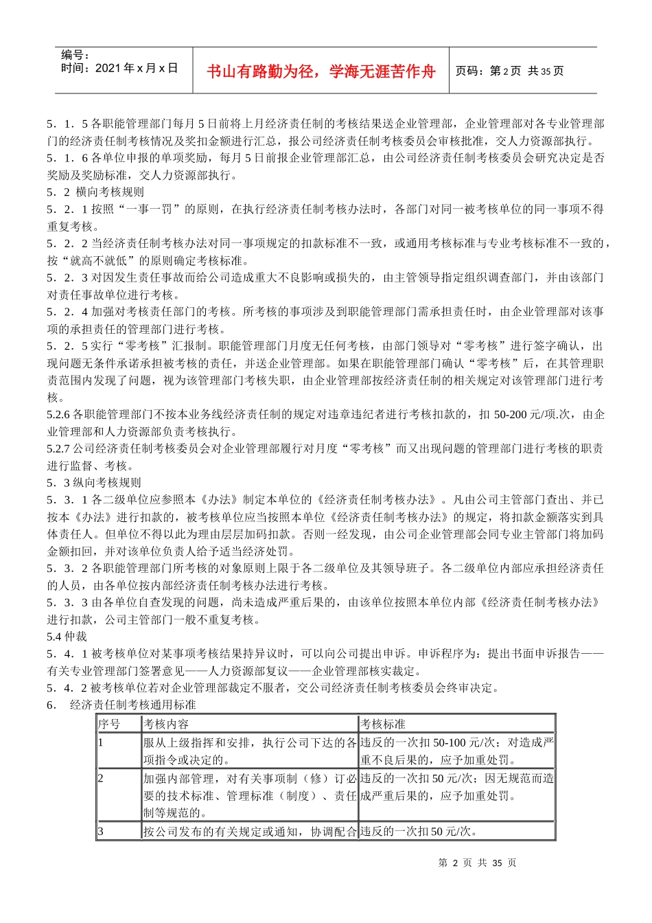 公司适用的经济责任制考核标准(最新)_第2页