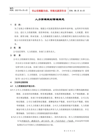 人力资源规划管理规则