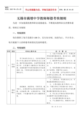 图河中学教职工师德修养考核积分标准