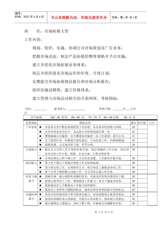 岗位工作内容和年度定性考核指-市场拓展主管