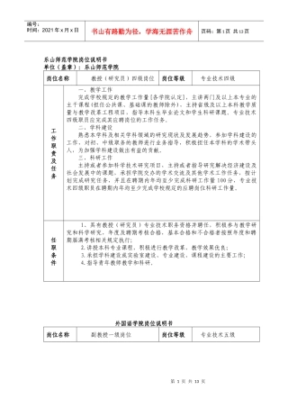 乐山师范学院岗位说明书(1)