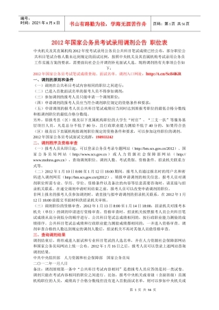 人力资源-2022XXXX国家公务员考试调剂公告 调剂职位表