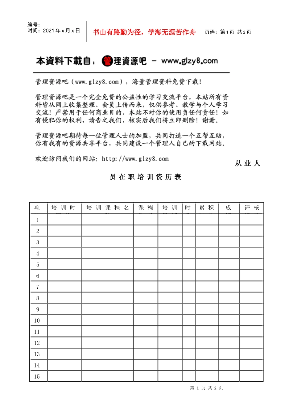 从业人员在职训练资历表_第1页