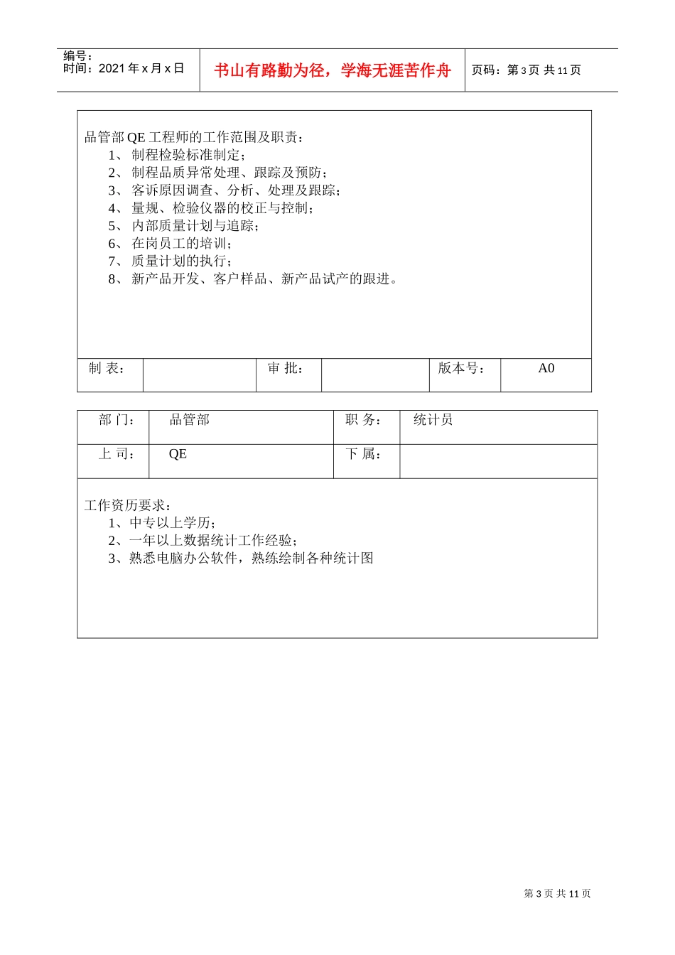 品管部岗位职责与任职要求_第3页