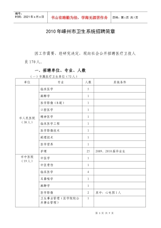 人力资源-2022XXXX年嵊州市卫生系统招聘简章