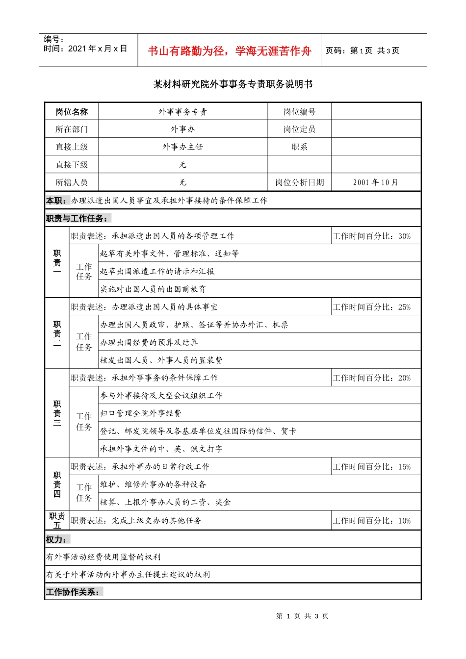 外事事务专责职务说明书_第1页