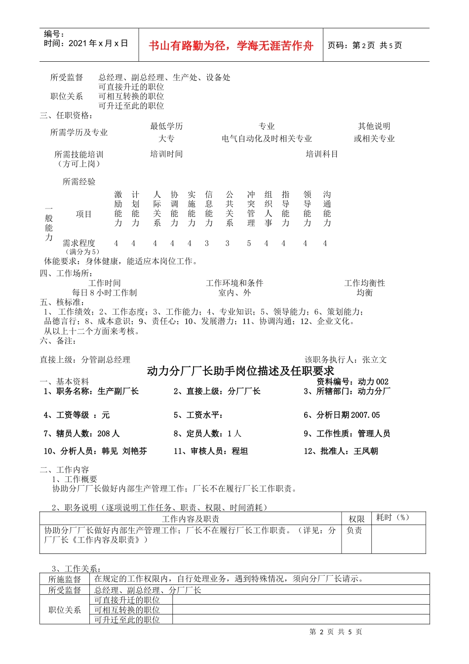 动力分厂厂长岗位描述及任职要求_第2页