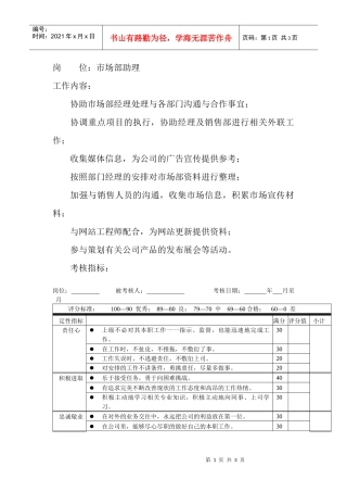 岗位工作内容和年度定性考核指标-市场部助理