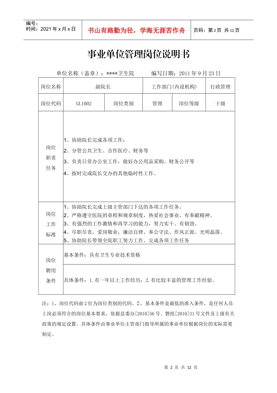 卫生院岗位说明书_第2页
