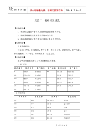 实验二 基础档案设置