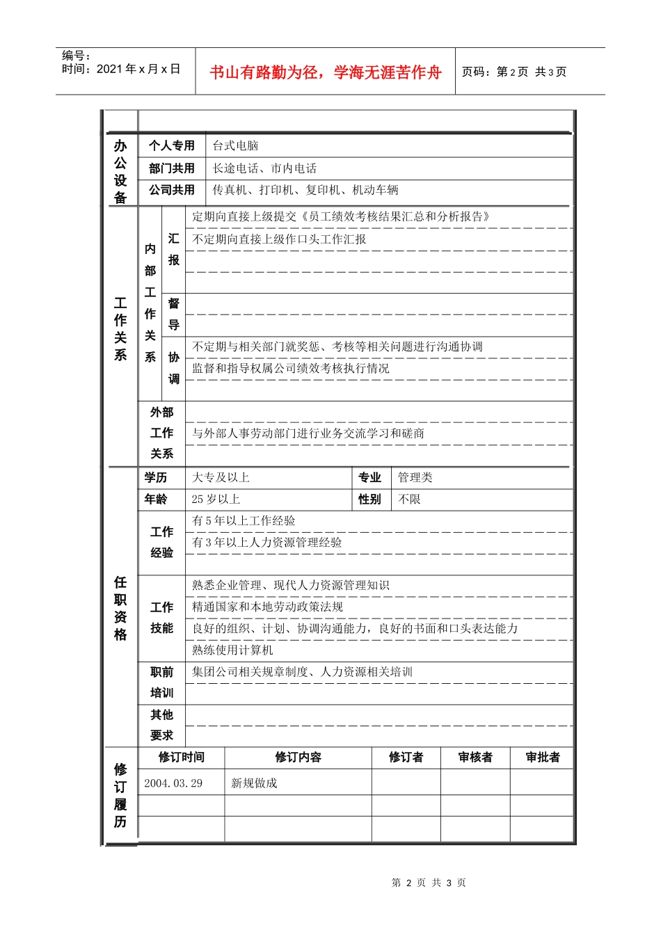 ψ试床縚员工考核主管_职位说明书_第2页