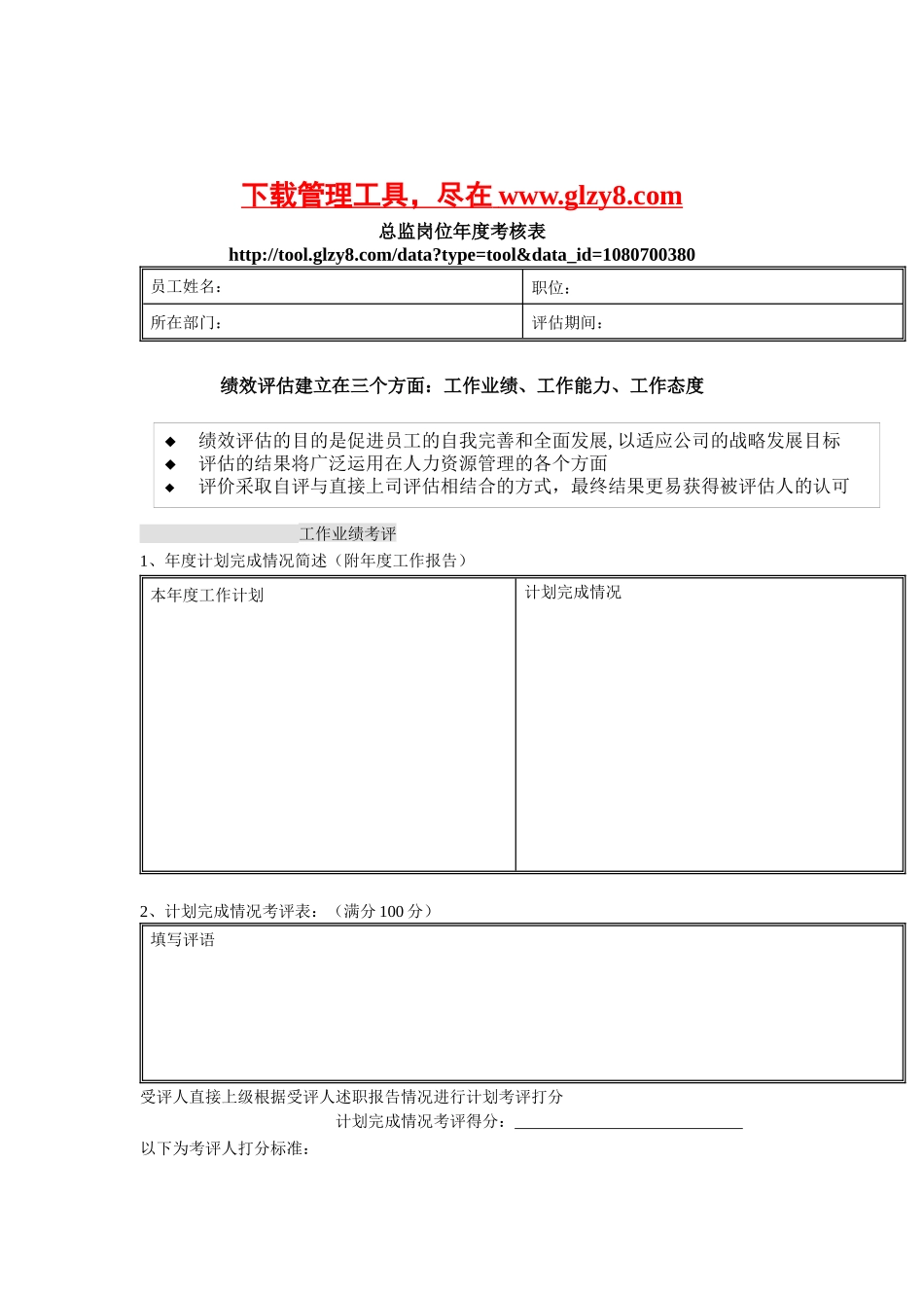 体育用品行业-总监岗位年度考核表_第1页