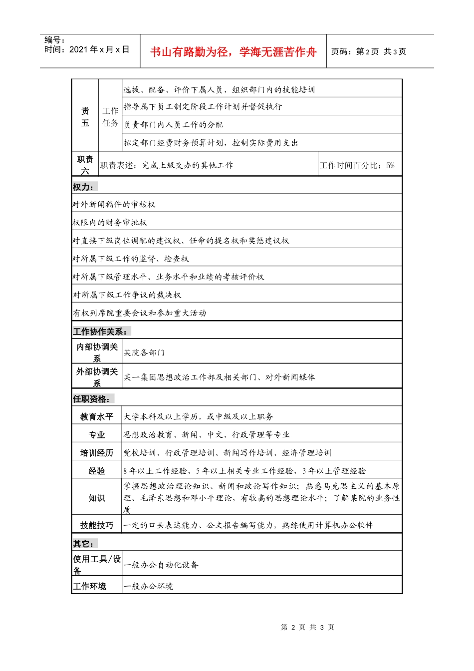 宣传文化部部长职务说明书_第2页