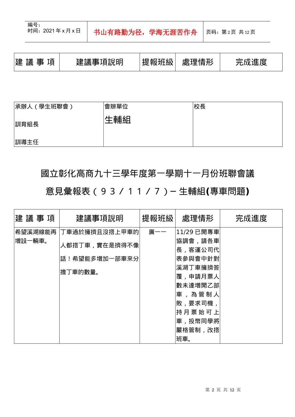 国立彰化高商九十三学年度第一学期十一月份班联会议_第2页