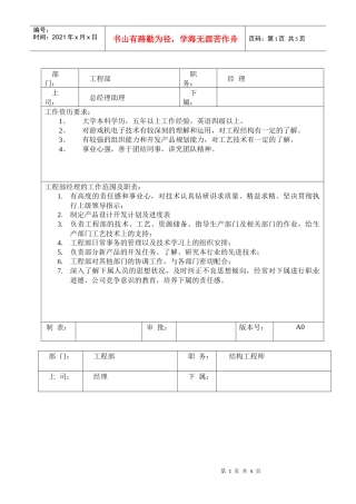 工程部各岗位职责及任职要求