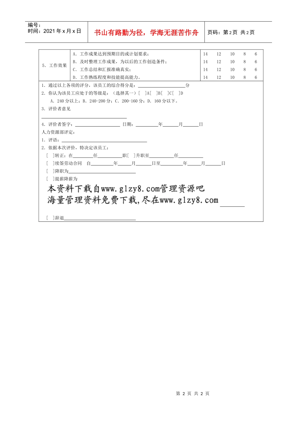 员工绩效评价表范本（一）_第2页