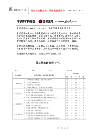 员工绩效评价表范本（一）