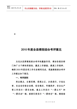 全县年度绩效综合考评意见