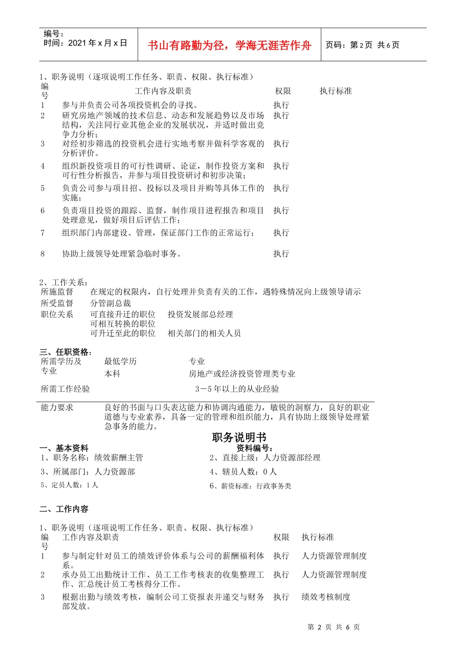 华立地产集团职务说明书_第2页