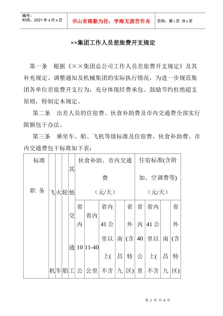 ××集团工作人员差旅费开支规定_第1页