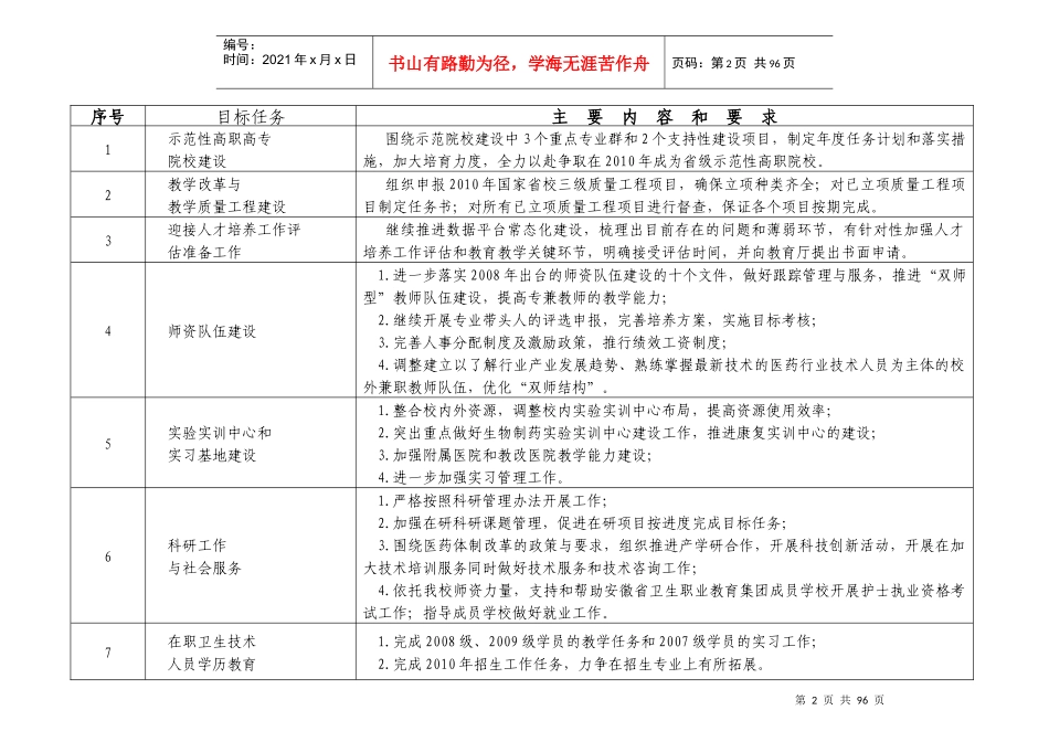 安徽医学高等专科学校X年各部门工作计划_第2页