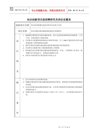 上海光机所各部门拟招聘专业技术职务岗位设置总表