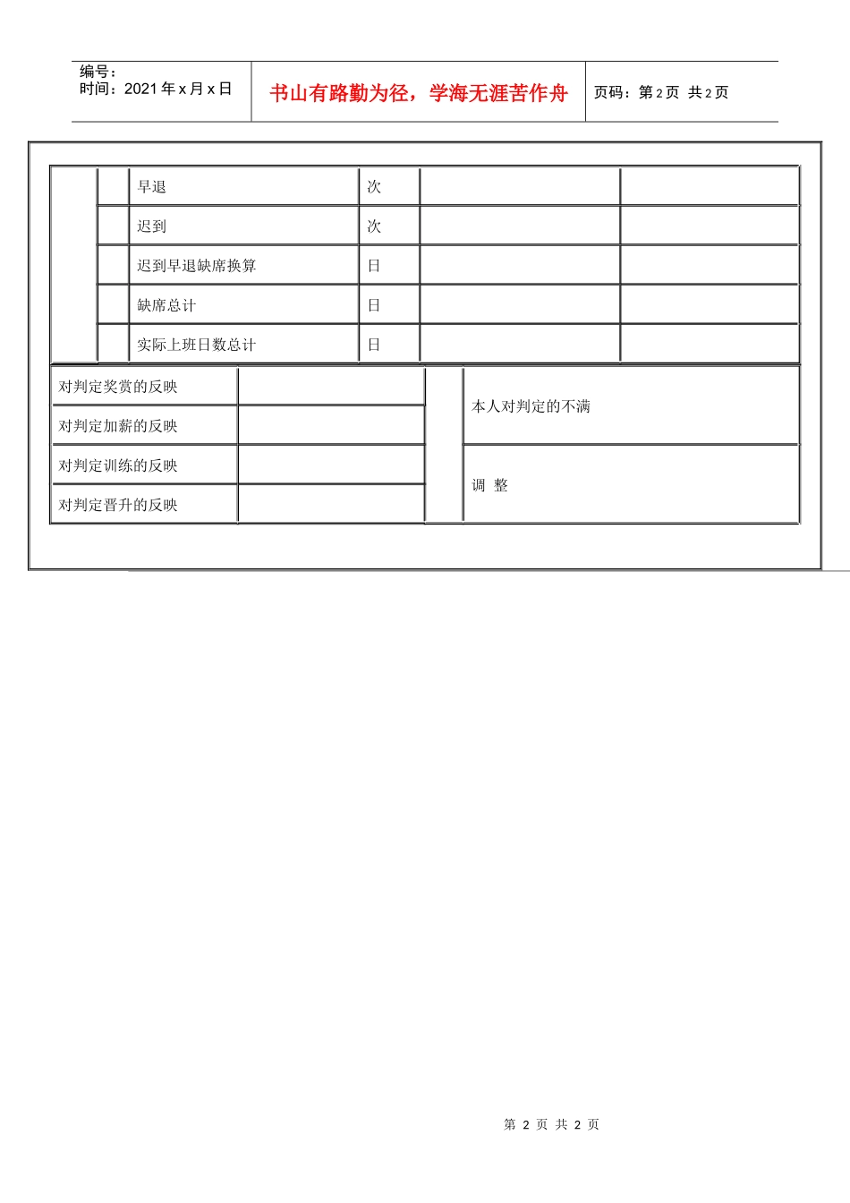 【绩效考核】管理人员的人事考绩表格（B）_第2页