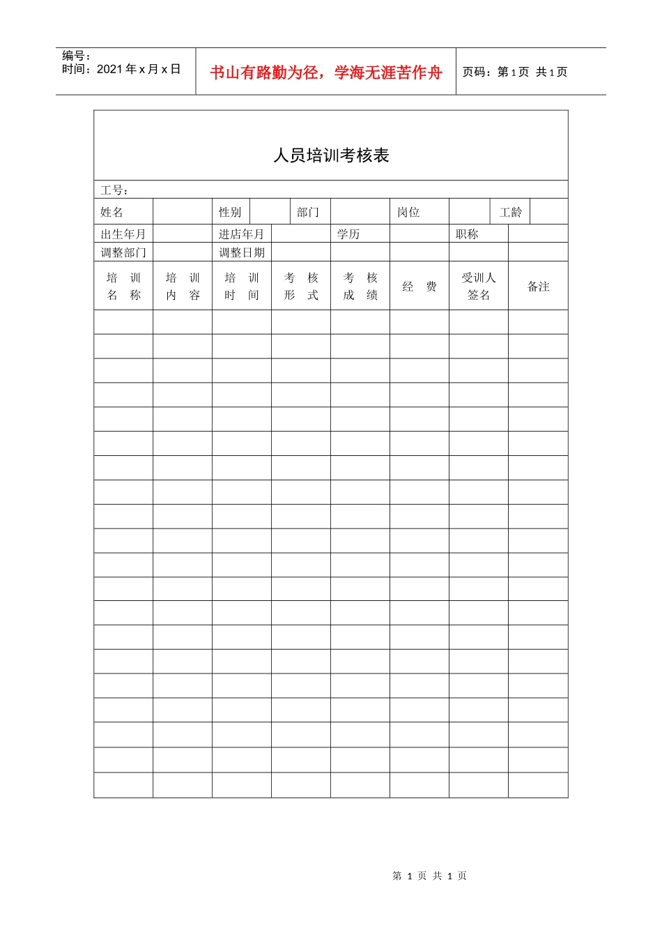 人员培训考核表_第1页