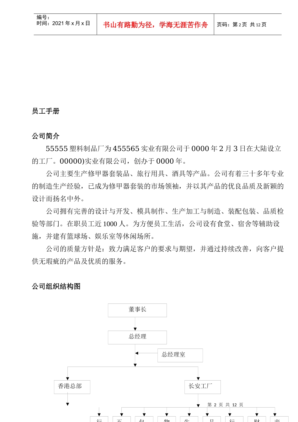 XX塑料制品厂员工手册(1)_第2页