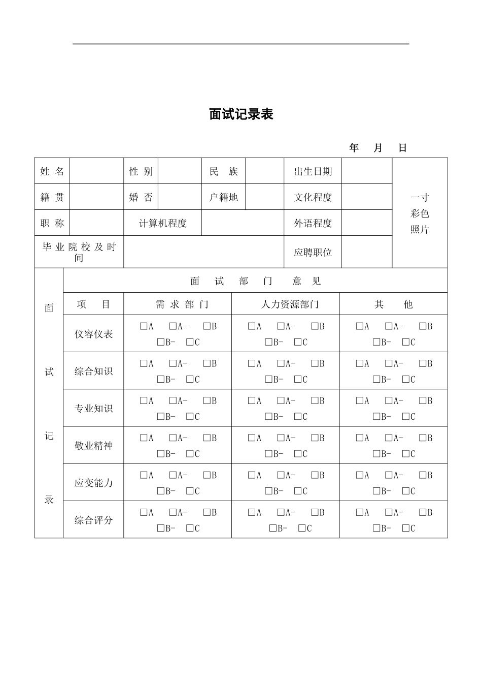 ZHC公司面试记录表_第1页