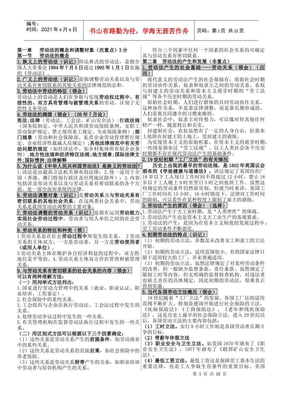 人力资源-202200167自考劳动法笔记_第1页