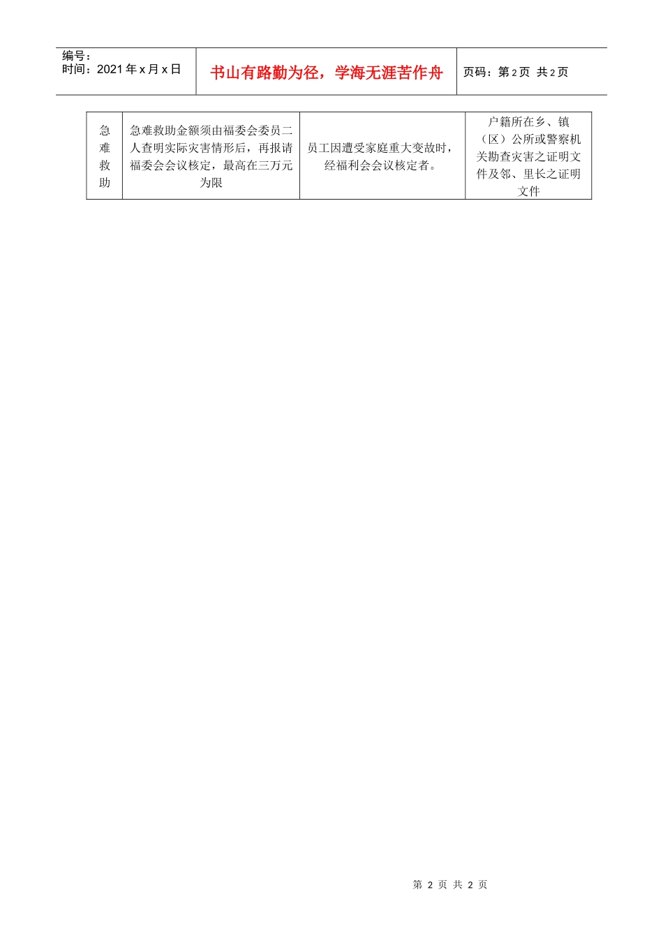 人力资源-20224-福利互助金核支标准表_第2页