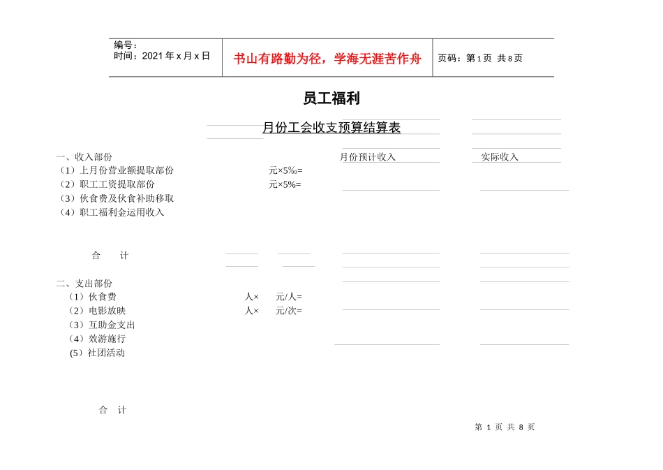 人力资源管理员工福利结算表汇总_第1页