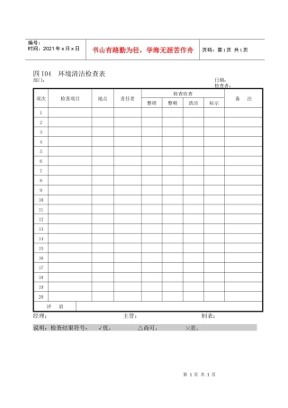 人力资源-2022I04环境清洁检查表