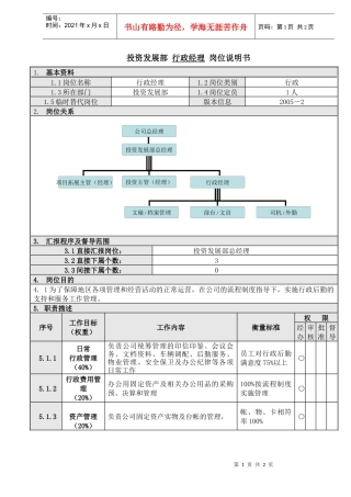 人力资源-20224行政经理岗位说明书