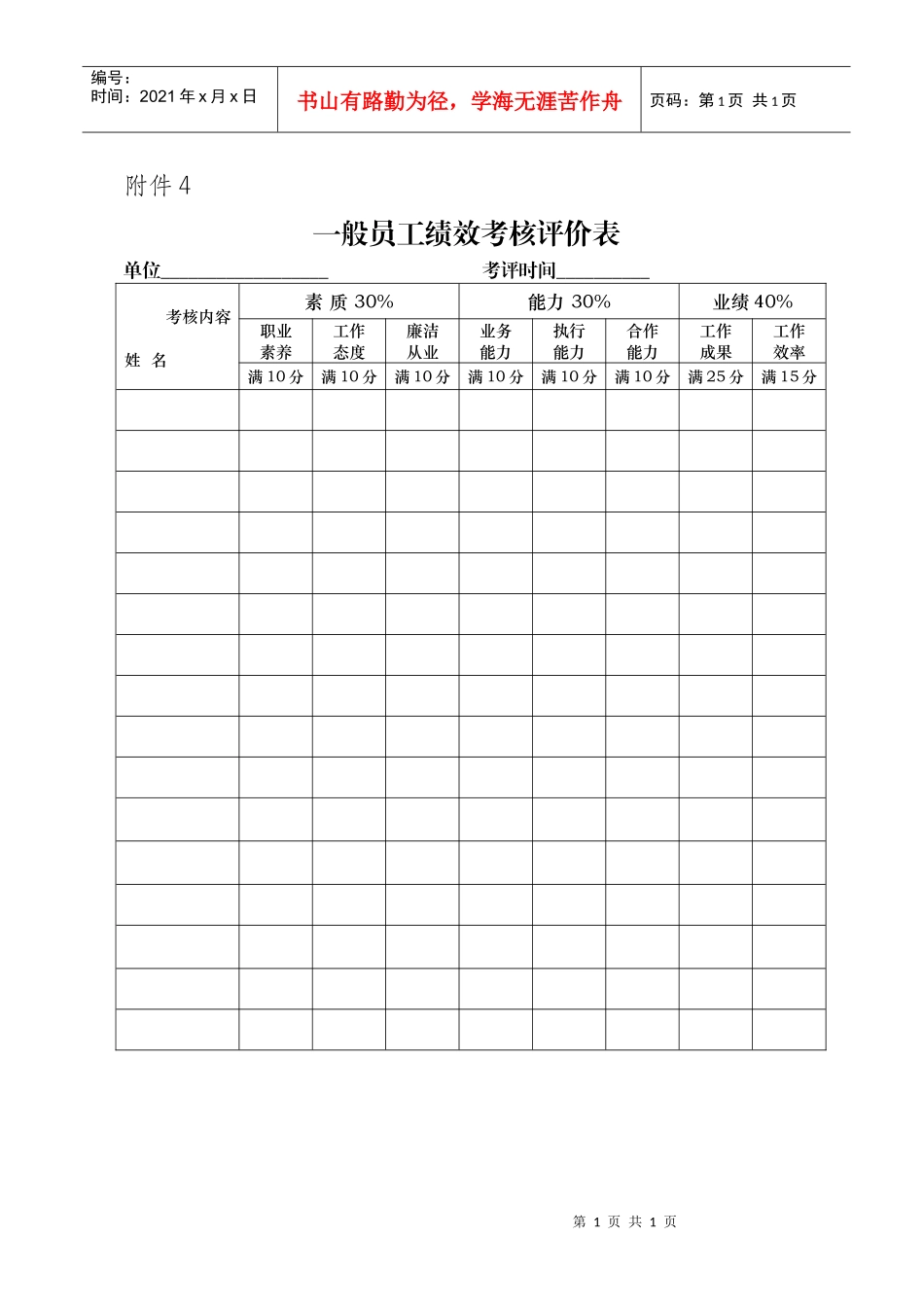 一般员工绩效考核评价表_第1页