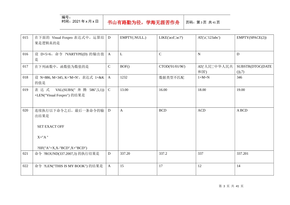 国家教育部岗位任职合格证书-数据库管理VFP_第3页