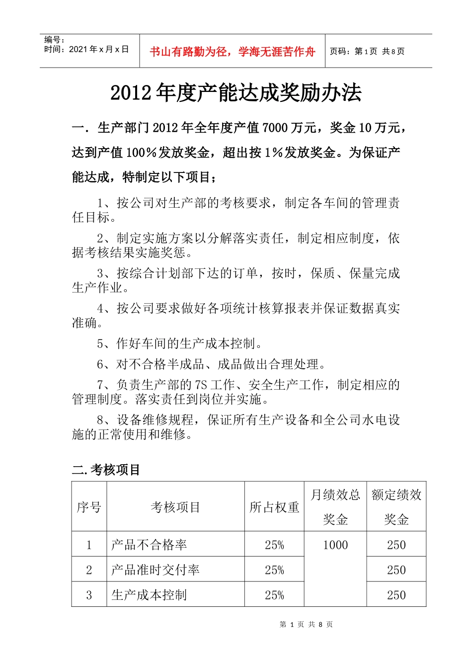 人力资源-2022XXXX年中控公司各部门绩效考核办法_第1页