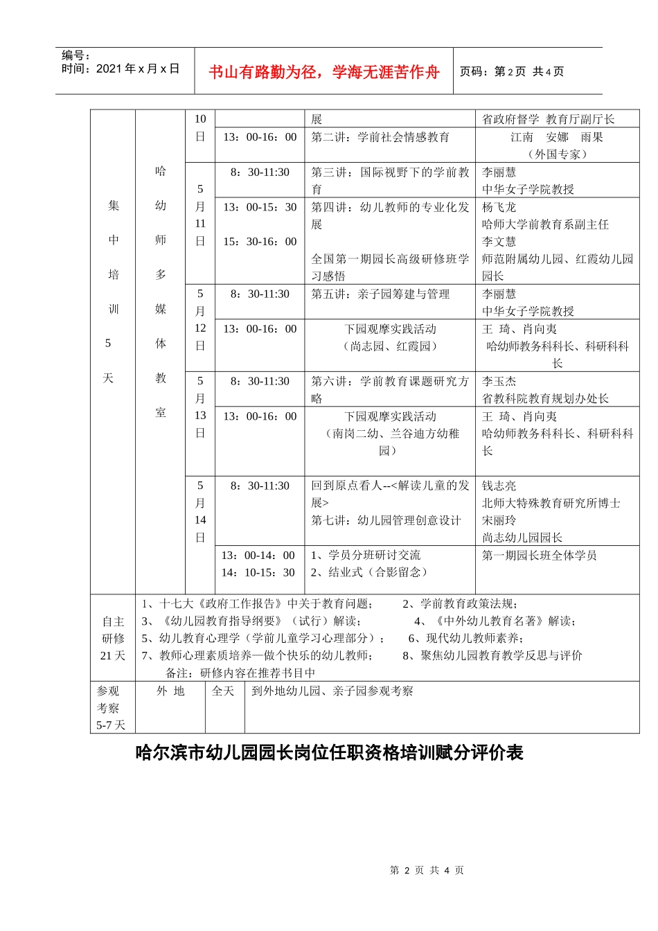 哈尔滨市首届幼儿园园长任职资格培训班_第2页