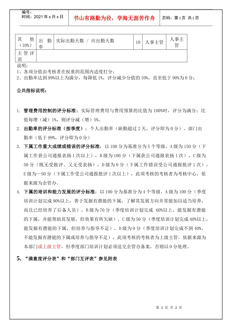 市场部 信息主管（年度考核）表_第2页