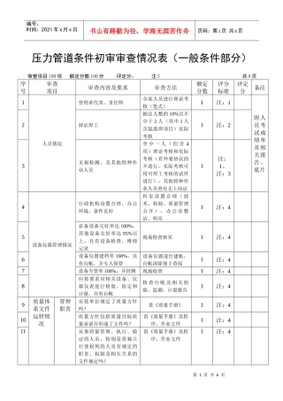 压力管道条件初审审查情况表(一般条件部分)