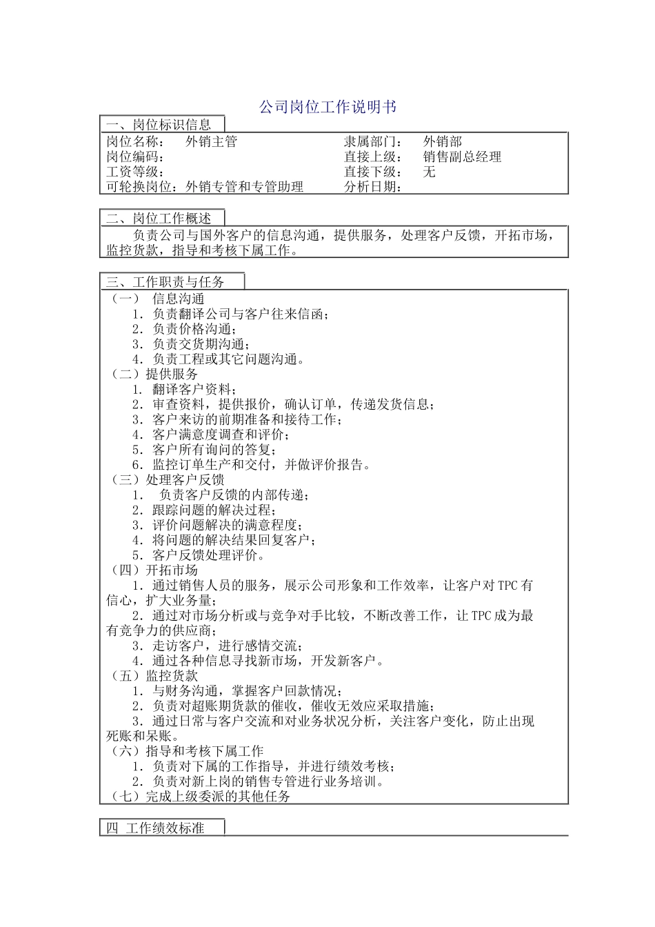 外销主管岗位说明书.doc_第1页